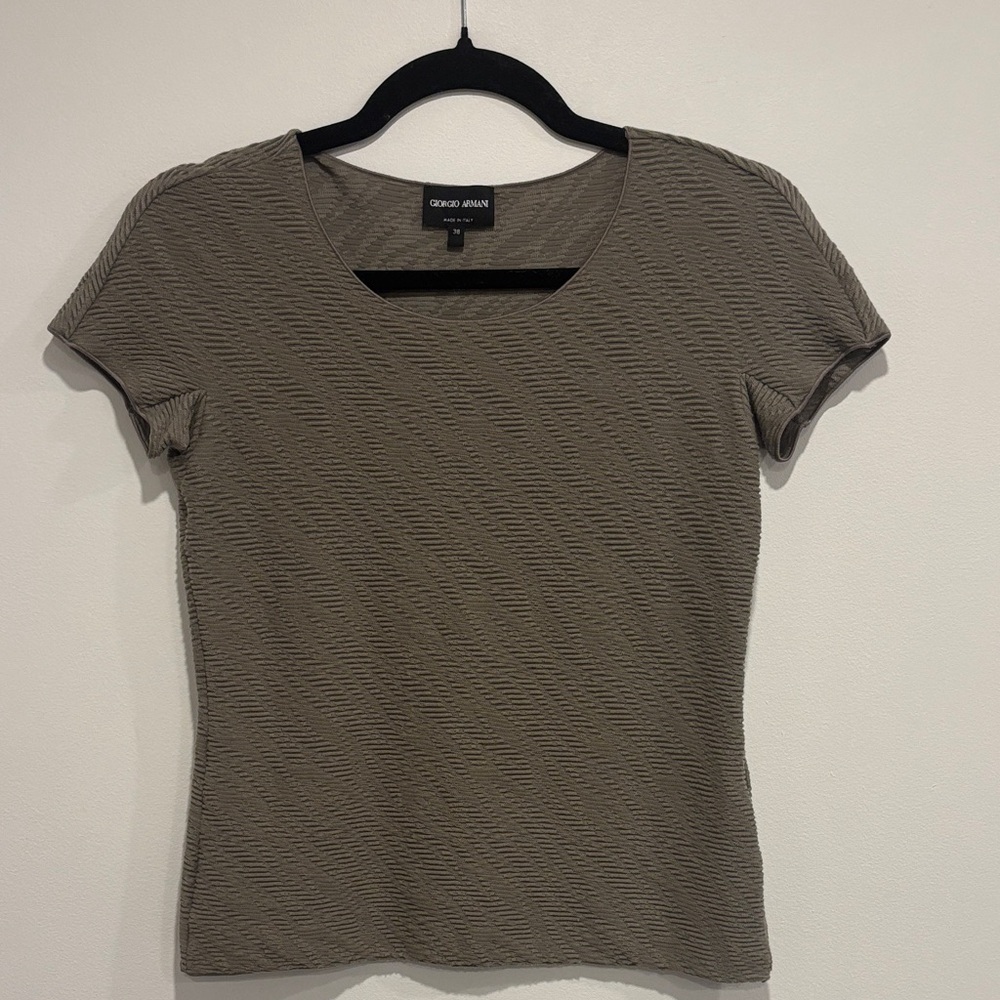 Giorgio Armani Women's Khaki Textured Short Sleeve Top